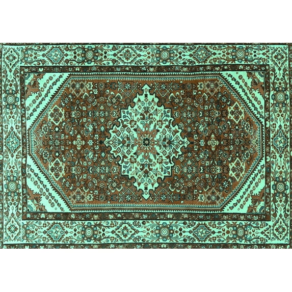 Ahgly Company Indoor Rectangle Medallion Turquoise Blue Traditional Area Rugs, 6' x 9'