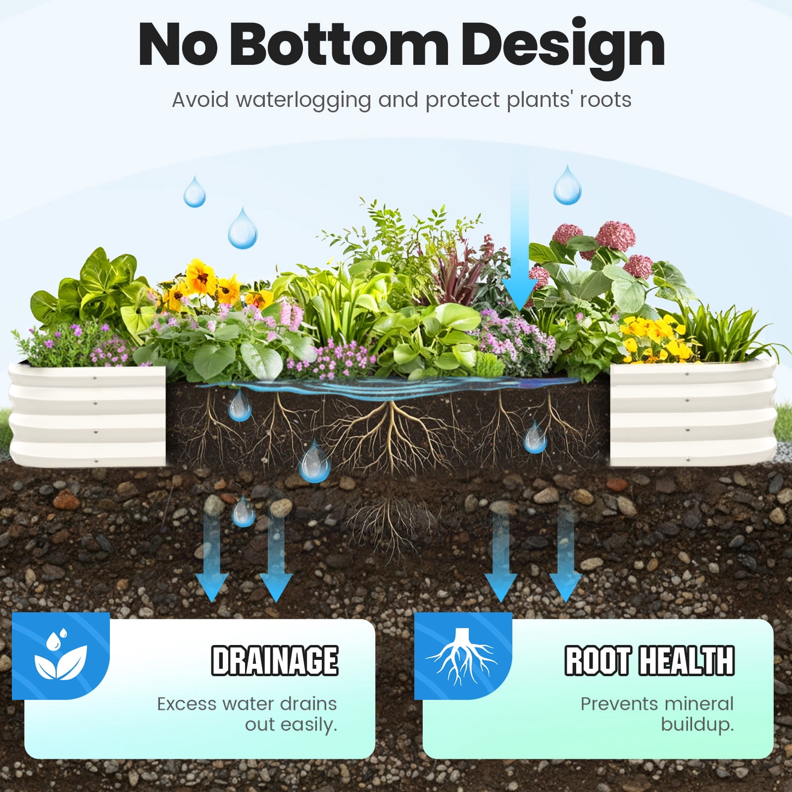Quictent 2PCS 8x4x1ft Galvanized Raised Garden Bed Kit, Oval Large Metal Planting Box, Double Strengthened by Vertical Bar and Crossbar with Liner, Beige