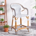 thumbnail image 2 of SAFAVIEH California Outdoor Patio Counter Stool w/ Arm, White/Navy, 2 of 11
