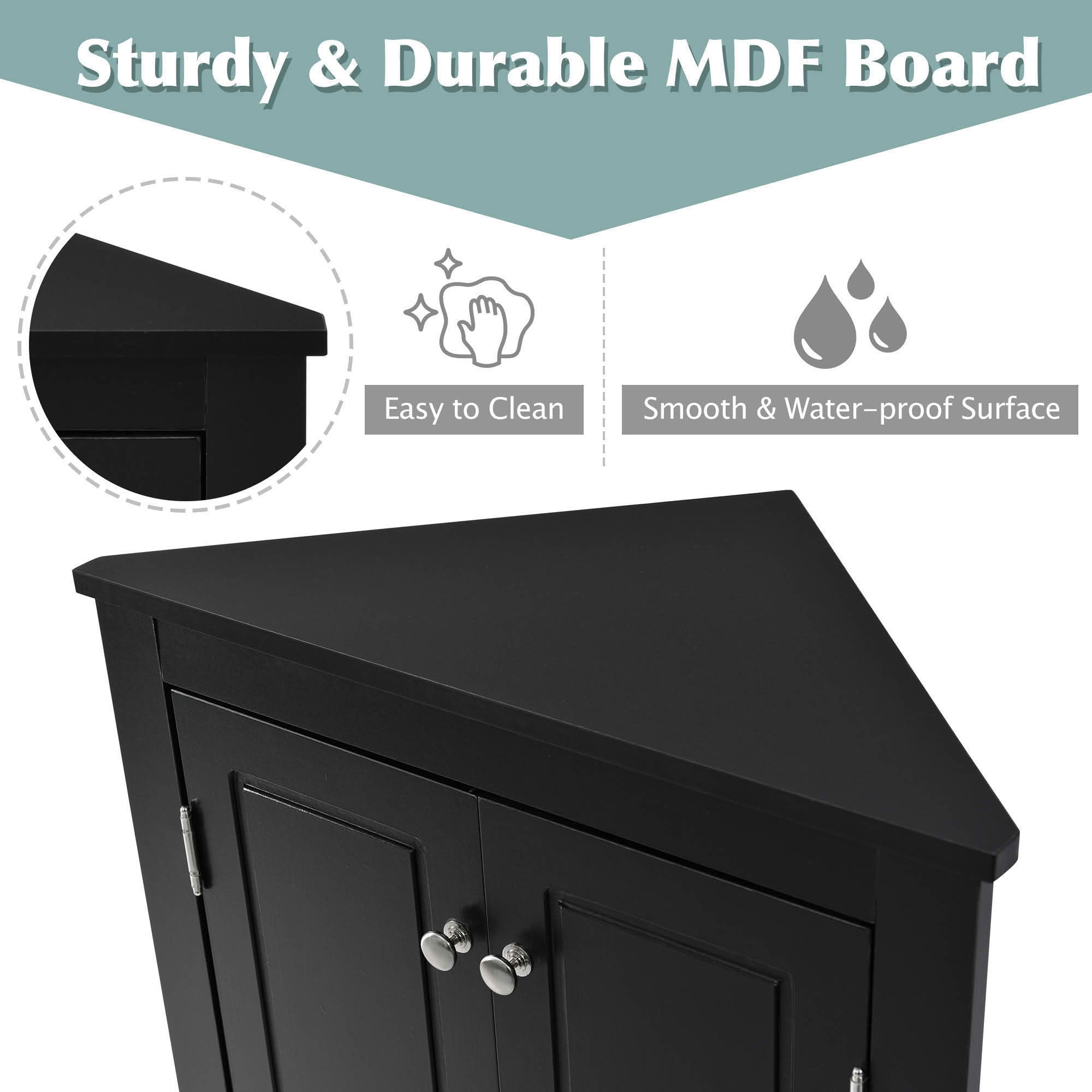 MAYEERTY Black Triangle Bathroom Cabinet Adjustable Shelves Freestanding Floor Cabinet