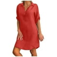 thumbnail image 4 of Jupes pour Femmes Mode Femmes Grande Taille Coton Lin Uni Col Rabattu Robe Chemise Ample, 4 of 5