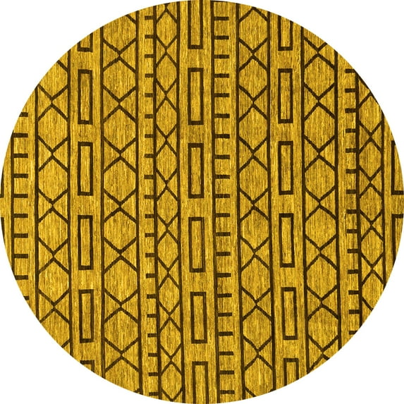 Ahgly Company Machine Washable Indoor Round Abstract Yellow Modern Area Rugs, 5' Round