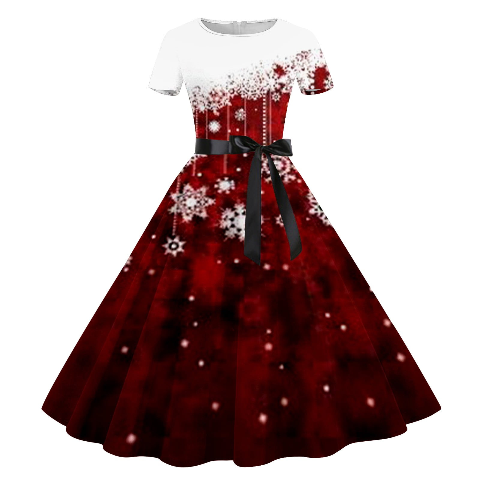 zanvin Women Ugly Christmas Dress Fashion Short Sleeve Christmas Printed Belted A Line Dresses Fit Holiday Dresses Red XXL