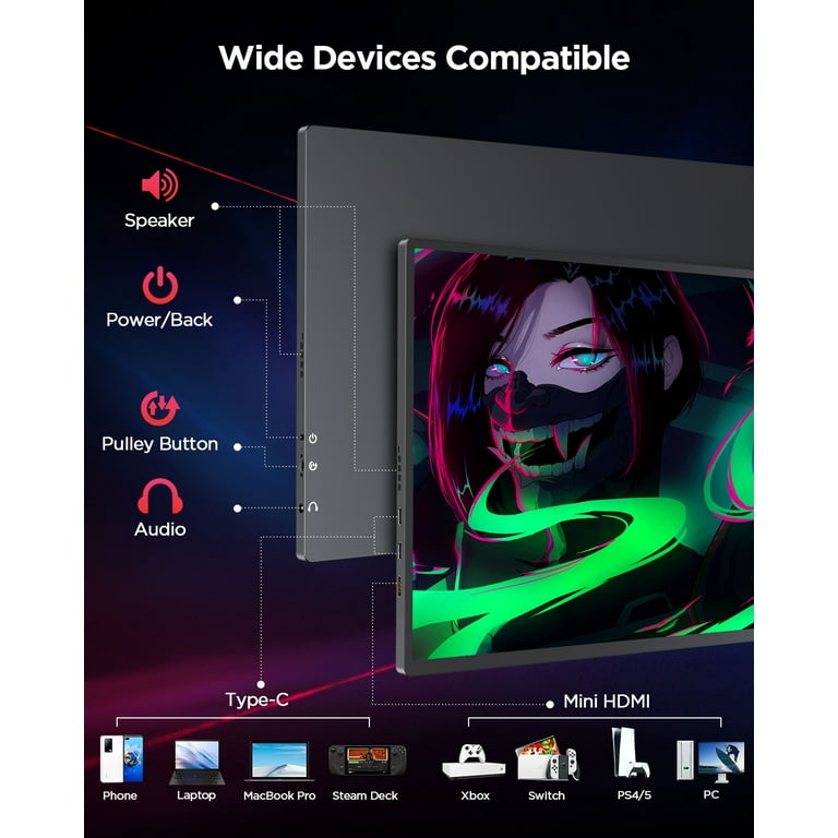 XGaming 16 120Hz Portable Gaming Monitor, 2.5K (2560x1600p) QHD IPS Laptop  Monitor with Dual Type-C&Mini-HDMI, HDR Monitor, Portable Monitor for