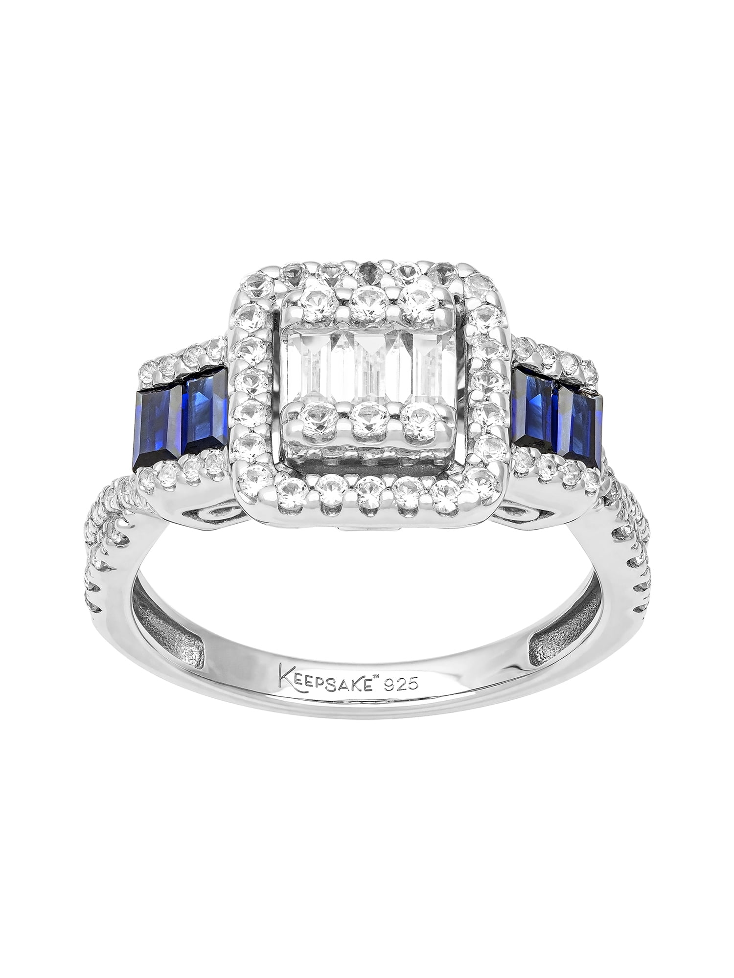 1 1/5 Carat TGW Created Blue and White Sapphire Women's "Cerulean Gem" Engagement Ring in Sterling Silver