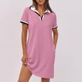 thumbnail image 4 of LOVZFMLL Robe Polo pour Femmes Été Décontractée Col en V Manches Courtes Fluide Couleur Contrastante Coupe Droite Robes T-Shirt avec Poches Rose TG, 4 of 8