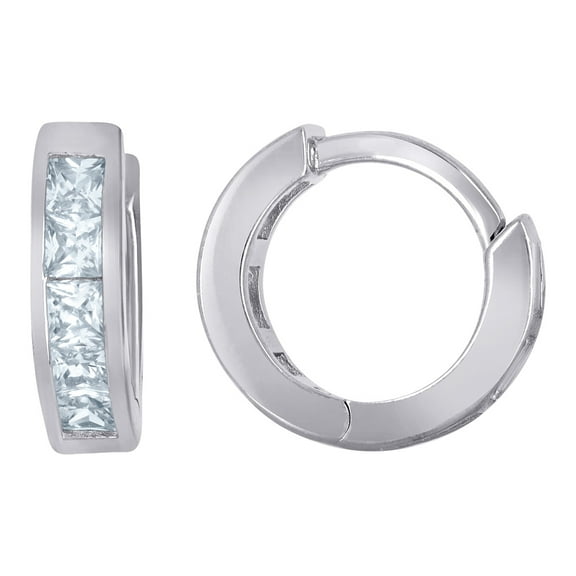 925 Sterling Silver Womens Princess Cut Cubic Zirconia Single Row Hoop Earrings 11.2x2.9mm Wide Hoop Earring for Women