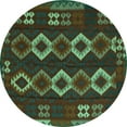 thumbnail image 1 of Ahgly Company Machine Washable Indoor Round Southwestern Turquoise Blue Country Area Rugs, 3' Round, 1 of 4