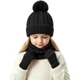 thumbnail image 5 of 3 Pcs Kids Winter Hat Scarf Gloves Set Boys Girls Knit Fleece Lined Thick Thermal Sets for Outdoor Play Ski Wear Black 2-10 Years, 5 of 5