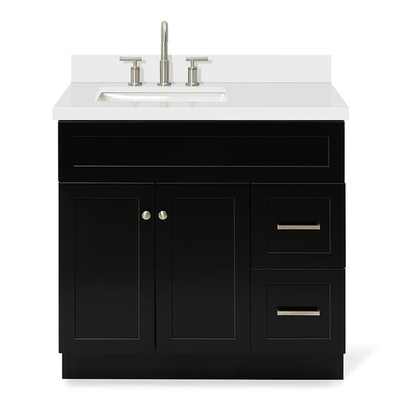 Ariel Hamlet 37 In. Left Offset Rectangle Sink Vanity With White Quartz Countertop In Black