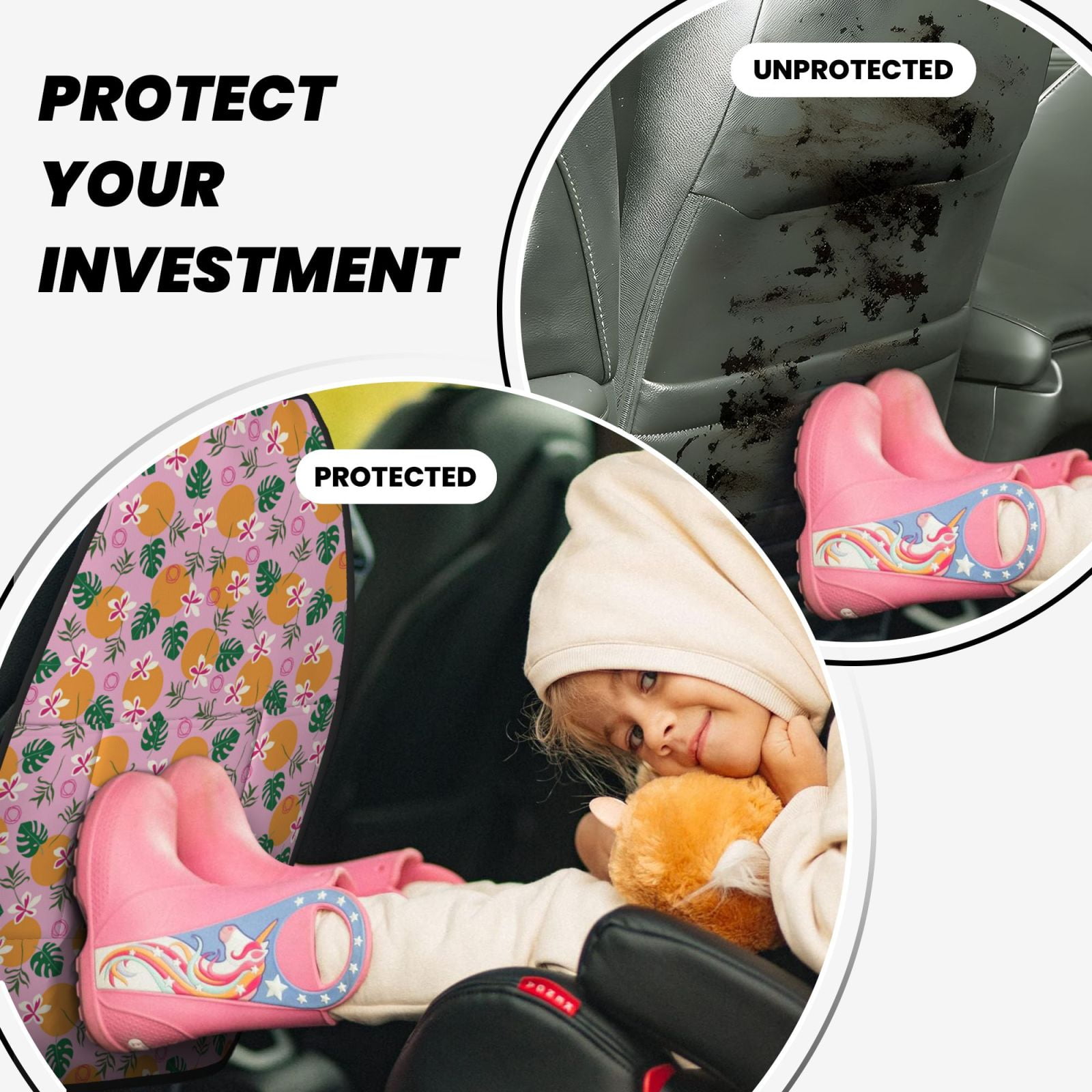 Xecao Fruit Pattern Car Seat Back Protector 2 Pack Large Capacity Pocket, Kick Mats Back Seat Protector