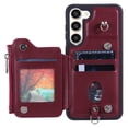thumbnail image 5 of SaniMore for Samsung Galaxy S22 Plus PU Leather Case, Zipper Purse RFID Blocking 4 Card Slots Removeable Wrist Strap Protective Handbag Flip Cover Stylish Shockproof for Girls Women, Winered, 5 of 8
