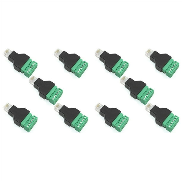 10 Adaptadores de Bloque de Terminales de Tornillo de 6 Pines A RJ12 Macho para Extensión de Cable de Teléfono Cat3, Conectores Modulares RJ12 6P6C