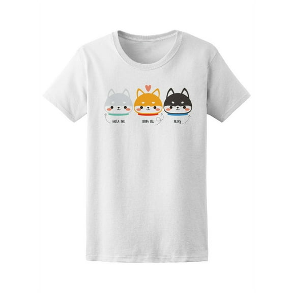 Cute Dogs Akita Shiba Inu Husky T-Shirt Women -Image by Shutterstock, Female Large