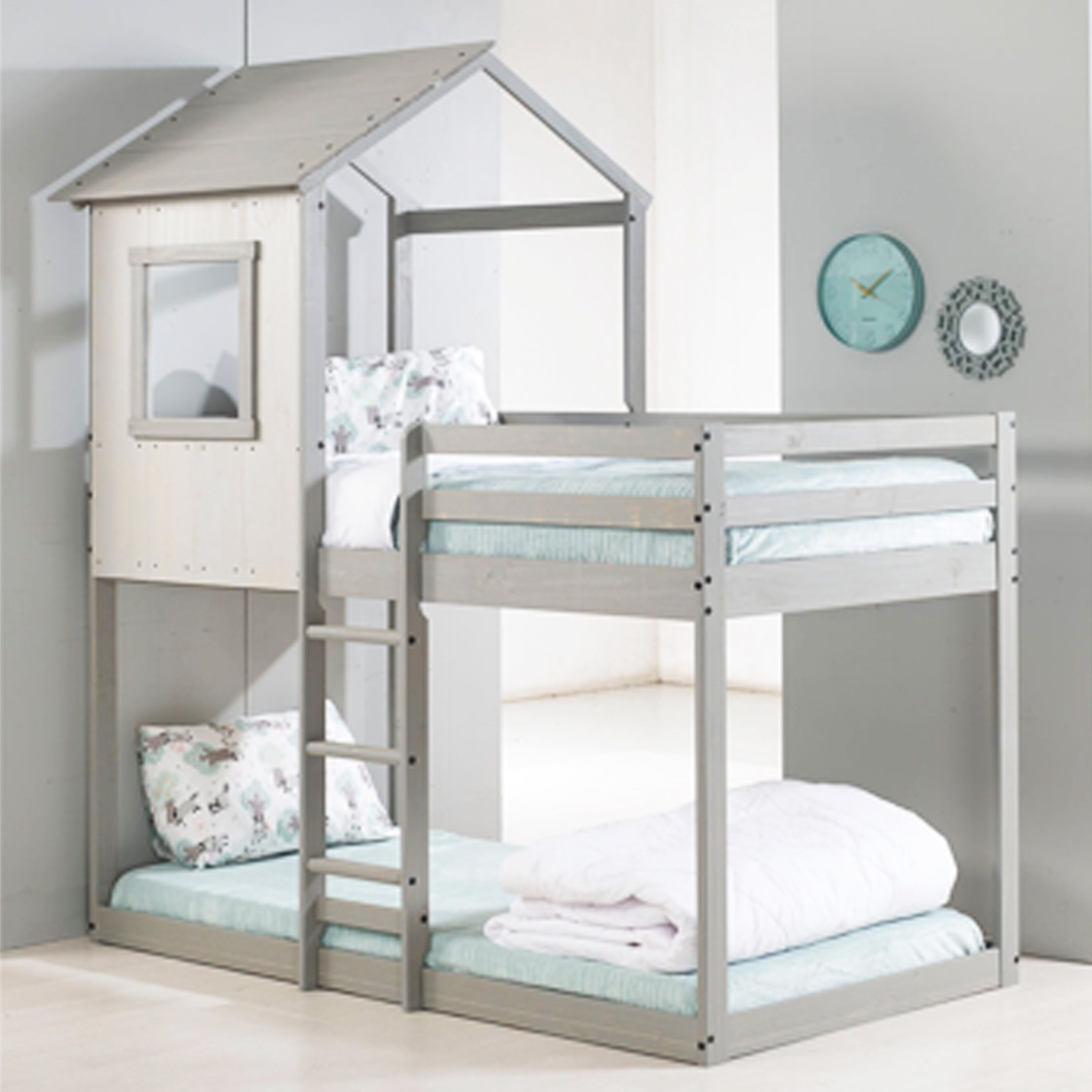 P’kolino Tree Bunk Bed with Rustic White, Light Gray Frame