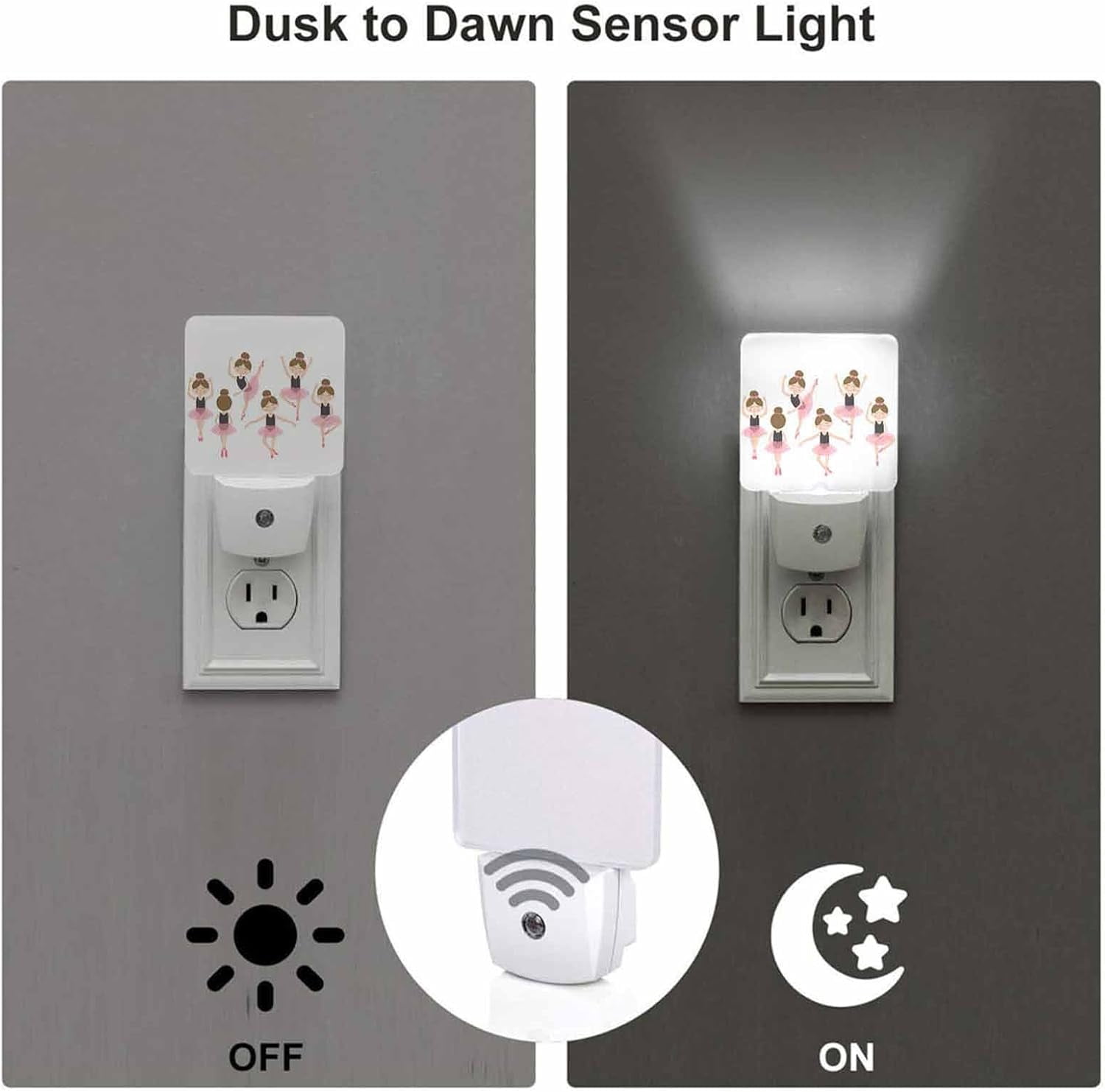 RGHJAR-LED Night Light,Cute Ballerina LED Night Light Plug into Wall with Dusk to Dawn Light Sensor White Energy Efficient Nightlight for Bedroom Bathroom Hallway Living Room Kitchen
