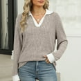 thumbnail image 2 of Womens Contrast Collar Top Long Sleeve Ribbed Knit Lightweight Fall Comfort Sweater, 2 of 9