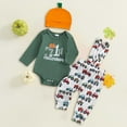 thumbnail image 2 of REgarm My First Halloween Baby Boy Outfit Long Sleeve Pumpkin Romper Suspender Overalls Pants Set with Hat Boy Fall Winter Clothes,9-12 Months, 2 of 4