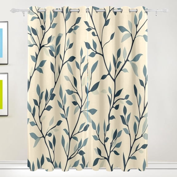 Leaves Full Black Out Curtains 84 Inch Length Curtains for Sliding Glass Doors Bedroom Living Room 2 Pack