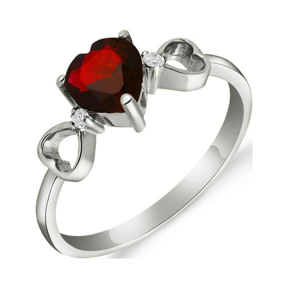 Galaxy Gold GG 14K White Gold Heart-Shaped Garnet Heart Ring - January Birthstone - Energy & Devotion - Sizes 5.5 to 11 - Fine Jewelry for Women