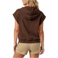 thumbnail image 6 of Women's Plus Size Cap Sleeve Hoodie Summer Loose Casual Zip Up Drawstring Tops with Pockets Brown, 6 of 7