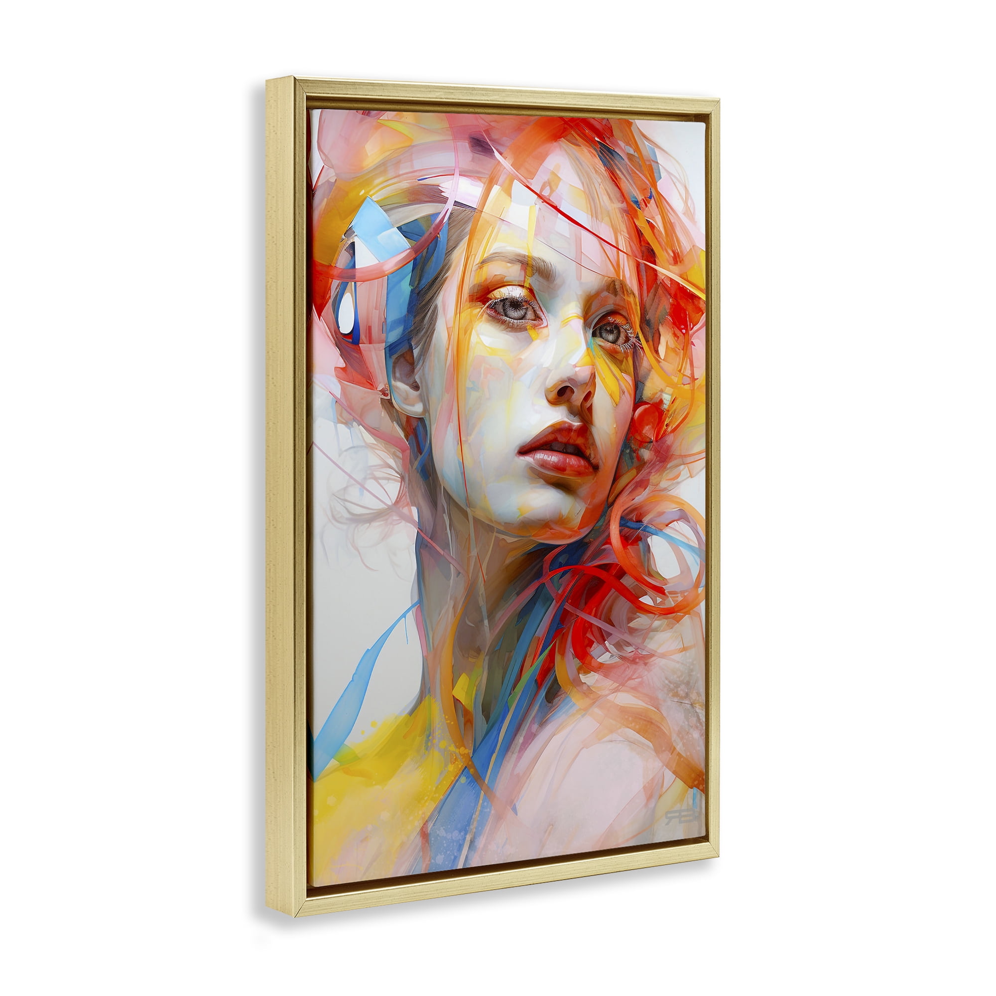 Stupell Industries Swirling Hair Portrait Novelty Painting Gold Floater Framed Art Print Wall Art, 17 x 25