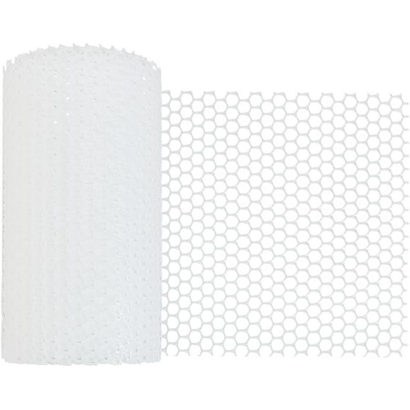 16.4Ftx8 Inch White Plastic Chicken Wire Fence Mesh Poultry Fencing with Cable Tie Protective Fence Net Fencing Wire Plastic Mesh Anti-Fall Net for Gardening Floral Chicken Netting