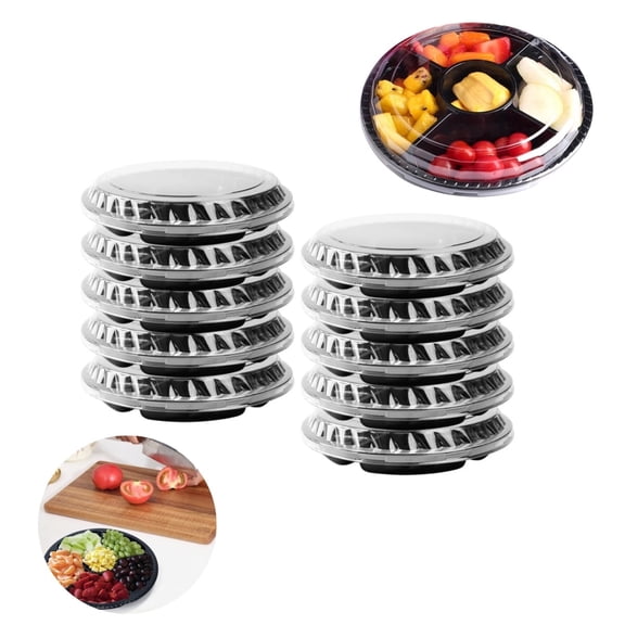 QZS Plastic Veggie Tray,Disposable Fruit Tray with 6 Compartment,10Pack Catering Vegetable Container for Food Salad,Sandwich,10.4x10.4x2In