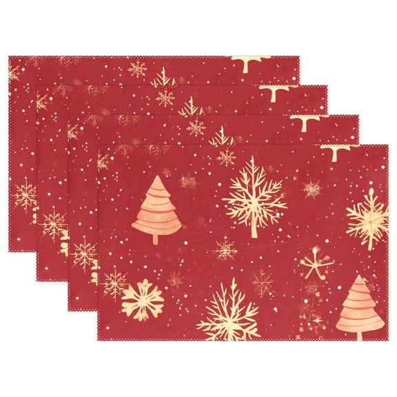 Ryvnso Placemats Set of 4 Christmas Tree Print Dining Mats Heat-Resistant Non-Slip Washable Table Mat