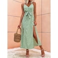 thumbnail image 2 of Summer Floral Print Long Dress Women Sexy Backless Bandage Slit Beach Sundresses Casual Elegant Black V Neck Sleeveless Dress, 2 of 7