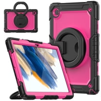 Samsung Galaxy Tab A8 Case 10.5 Inch 2022 SM-X200/X205/X207 with Built-in Screen Protector, Dteck Heavy Duty 3 in 1 Shockproof Bumper Full Body Drop Protection with 360° Ring Holder,Black Rose