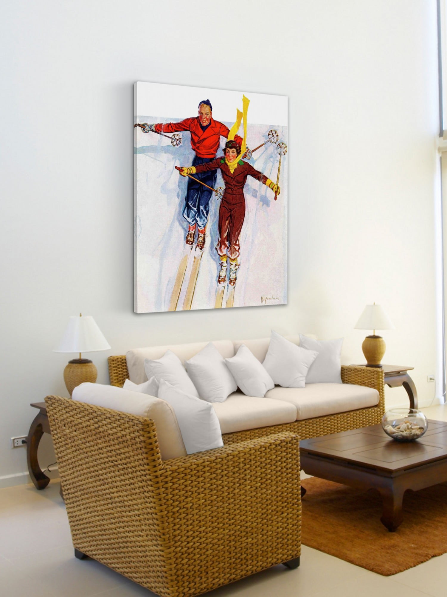 Marmont Hill Couple Downhill Skiing by R.J. Cavaliere Painting Print on Canvas
