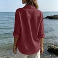 thumbnail image 5 of VBVC Women's Cotton-Linen Button Down Shirt , Ladies' Lightweight Long Sleeve Blouse , Casual Collared Tunic For Women,Wine,S-2XL, 5 of 10