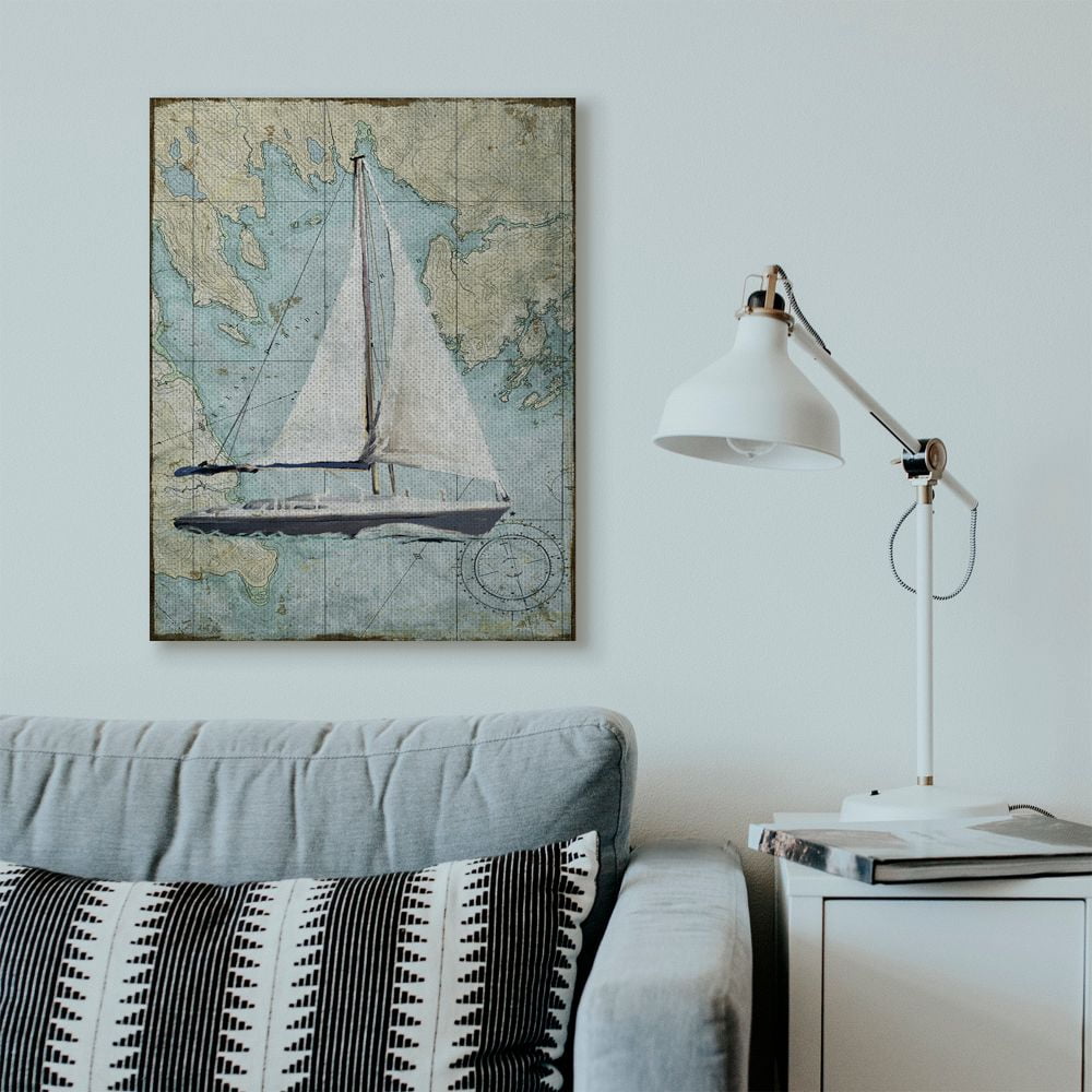 Stupell Industries Vintage World Map Sail Boat Ocean Coast Painting Canvas Wall Art by Art Licensing Studio