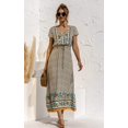 thumbnail image 3 of Robes Femmes-Été Décontracté Manches Courtes Taille Haute Col en V Imprimé Floral Robe Maxi Boutonnée, 3 of 8
