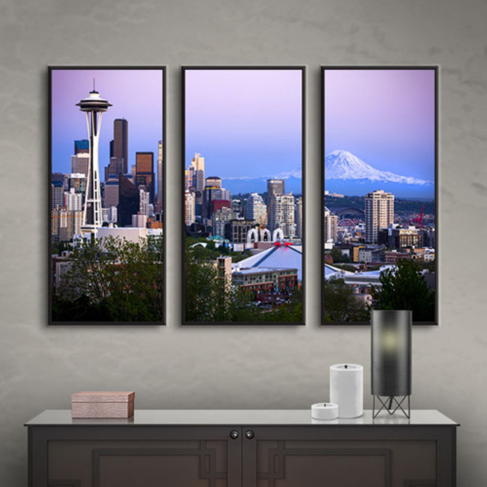 Cody York "Seattle And Mt. Rainier 2" Floater Framed Gallery-Wrapped Canvas