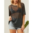thumbnail image 3 of Anygrew Women's Summer Short Sleeve Tops Crew Neck Sexy See Through Mesh Sheer Sexy Lace T Shirt Blouse, 3 of 7