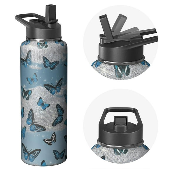 Camping & Hiking Sports 40oz Butterfly Themed Stainless Steel Double Walled Butterfly Themed Water Bottle Vacuum Insulated Leak Proof