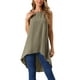 thumbnail image 1 of INSPIRAR CHIC Blusa sin mangas para mujer, cuello redondo, dobladillo asimétrico, ajuste holgado, blusa tunic alta y baja, verde oliva oscuro L, 1 of 5