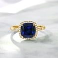 thumbnail image 5 of Gem Stone King 10K Yellow Gold Blue Created Sapphire and Diamond Women's Engagement Ring (2.50 Cttw Cushion, Size 5), 5 of 7