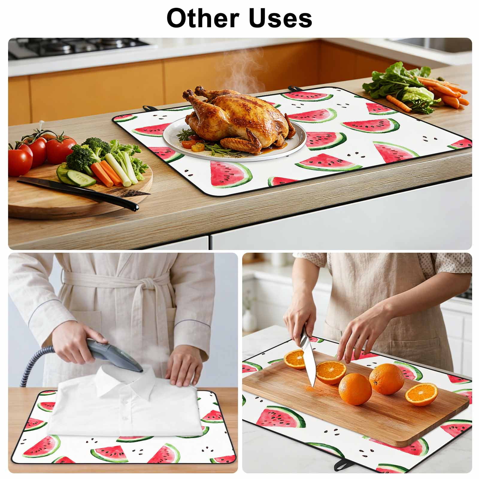 Summer Watermelon Stove Top Cover for Electric Stove, Heat-proof & Non Slip Glass Top Stove Cover Protector, Modern Tropical Fruit Watercolor Kitchen Flat Cooktop Rubber Mat 24x21 Inches