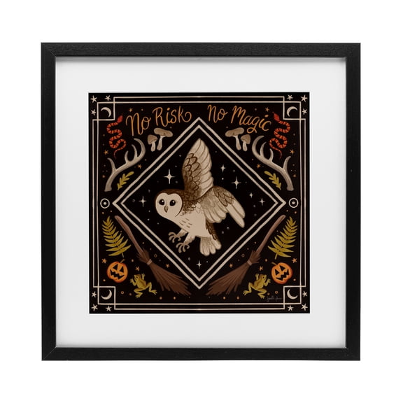 Stupell Industries No Risks or Magic Owl Black Framed Print Under Glass design by Janelle Penner, 13 x 13