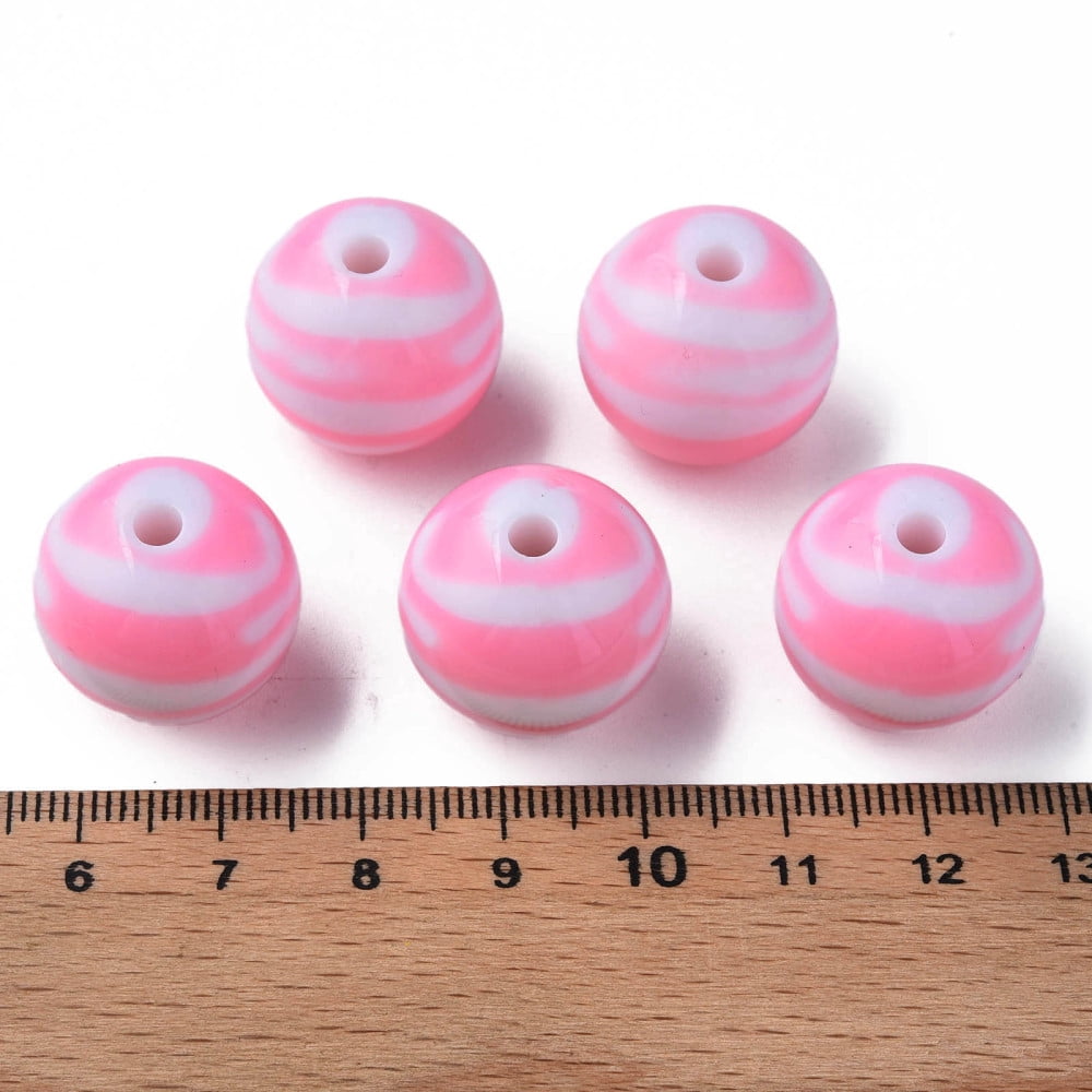 Opaque Striped Acrylic Beads Round Pearl Pink 19mm Hole: 3mm about 112pcs/500g