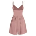 thumbnail image 3 of QATAINLAV Rompers for Women V Neck Sleeveless Spaghetti Strap Wide Leg Short Overalls Summer Comfy Ribbed Knit Low Cut Onesie Shorts with Pockets Pink S Ofertas Flash Del Dia, 3 of 4