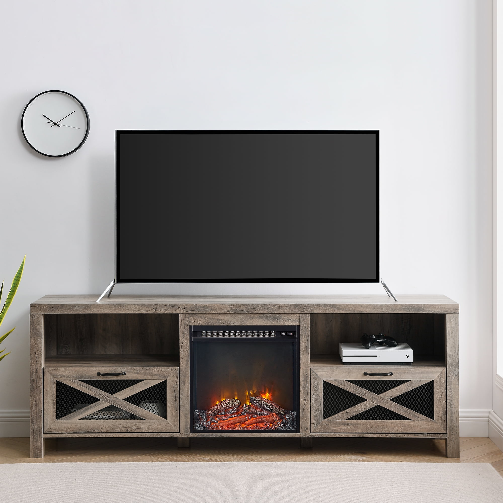 Manor Park Farmhouse Fireplace TV Stand for TVs up to 80, Grey Wash -  Walmart.com