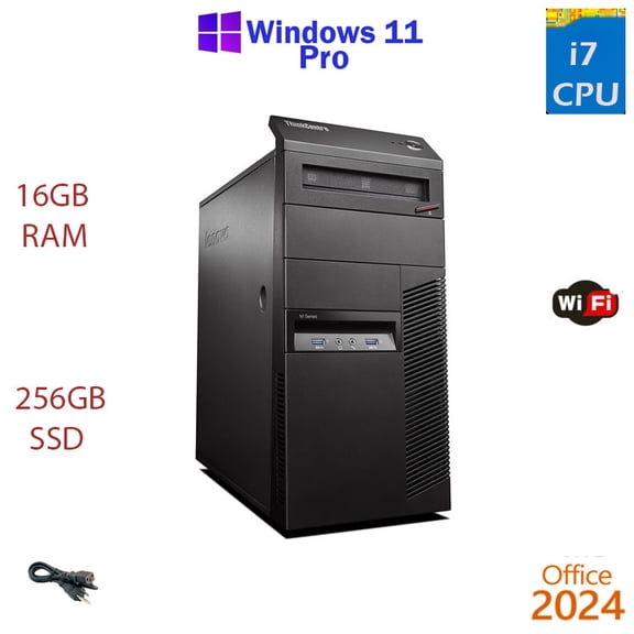 Restored Windows 11 Lenovo i7 3.4 ghz 16GB RAM 256GB SSD WiFi Desktop Computer PC Office24 (Refurbished)