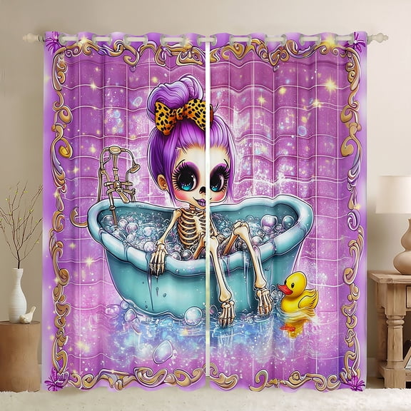 Feelyou Gothic Witch Skeleton Curtains Pack of 2 (42x84 Each), Purple Sequin Print Curtains Blackout, Fairy Tale Bedroom Curtains, Window Curtains Home Decor