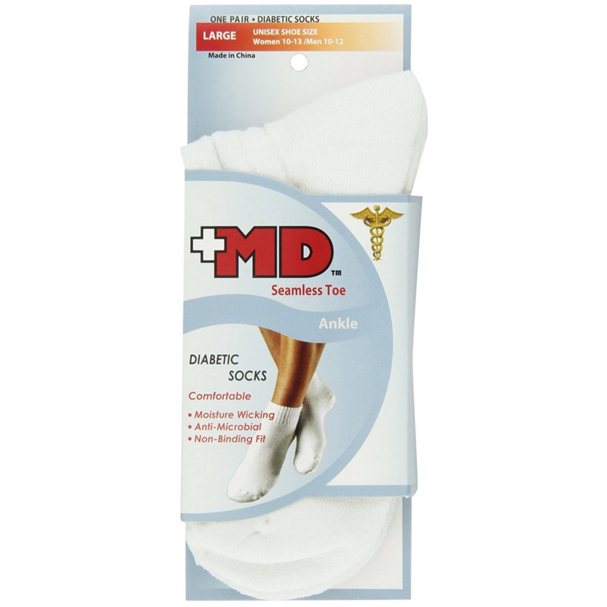 MD USA Ankle Diabetic Socks, Seamless Toe, Large 1 ea - (Pack of 1)