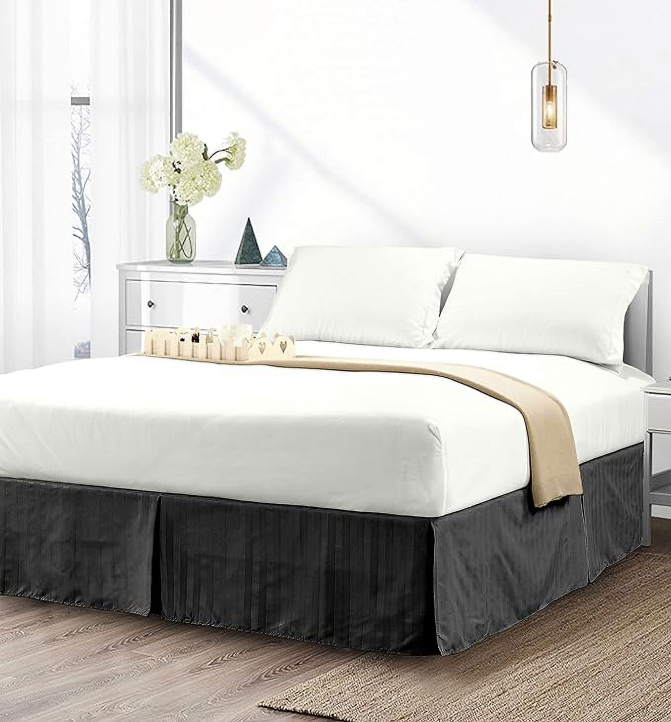 Elegant Comfort 1-Piece Striped Bed Skirt, 1500 Thread Count, Stylish Pleated Design, Easy Care, Wrinkle and Stain Resistant , King, Black