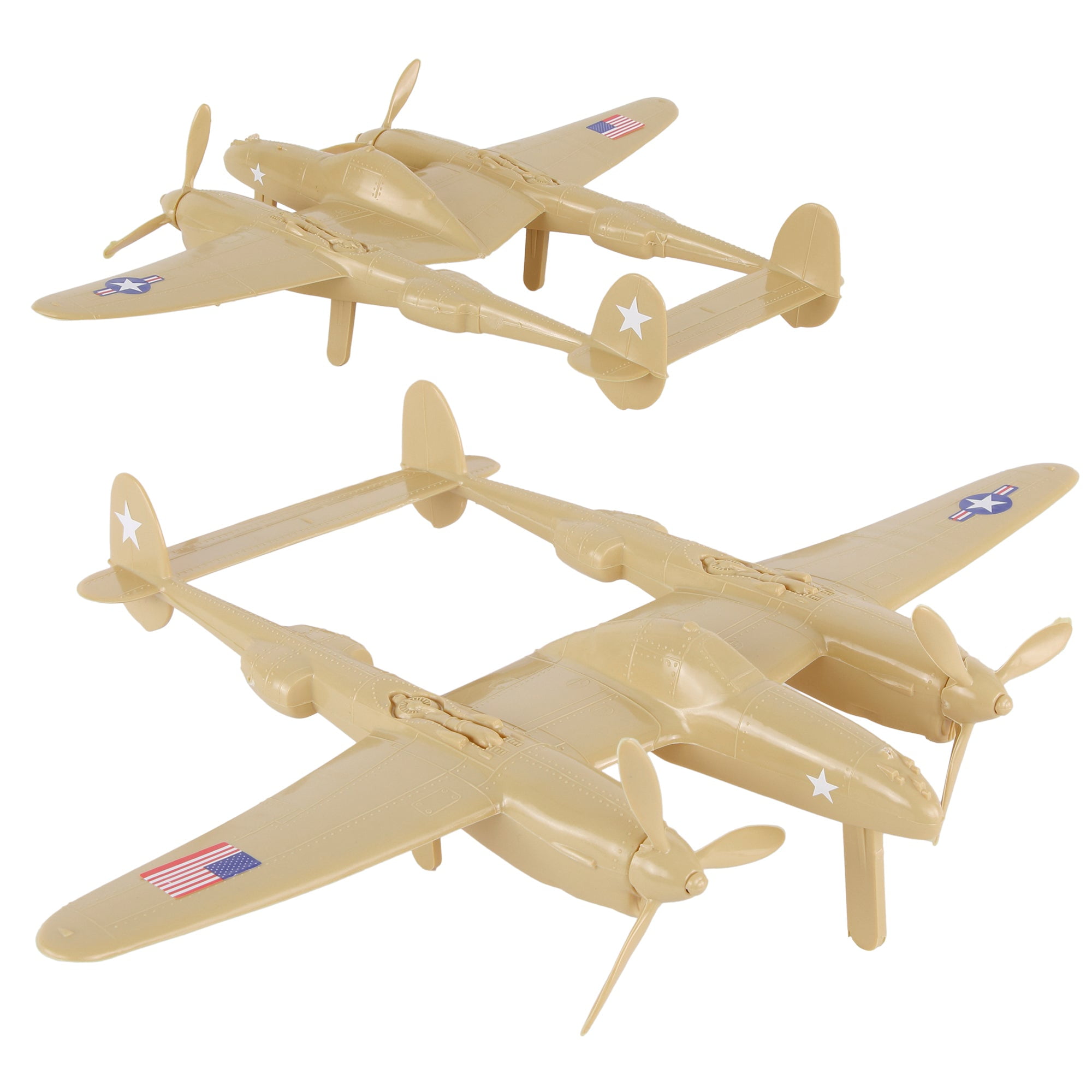 TimMee WW2 P-38 Lightning Fighter Plane - 2pc OD Green Plastic